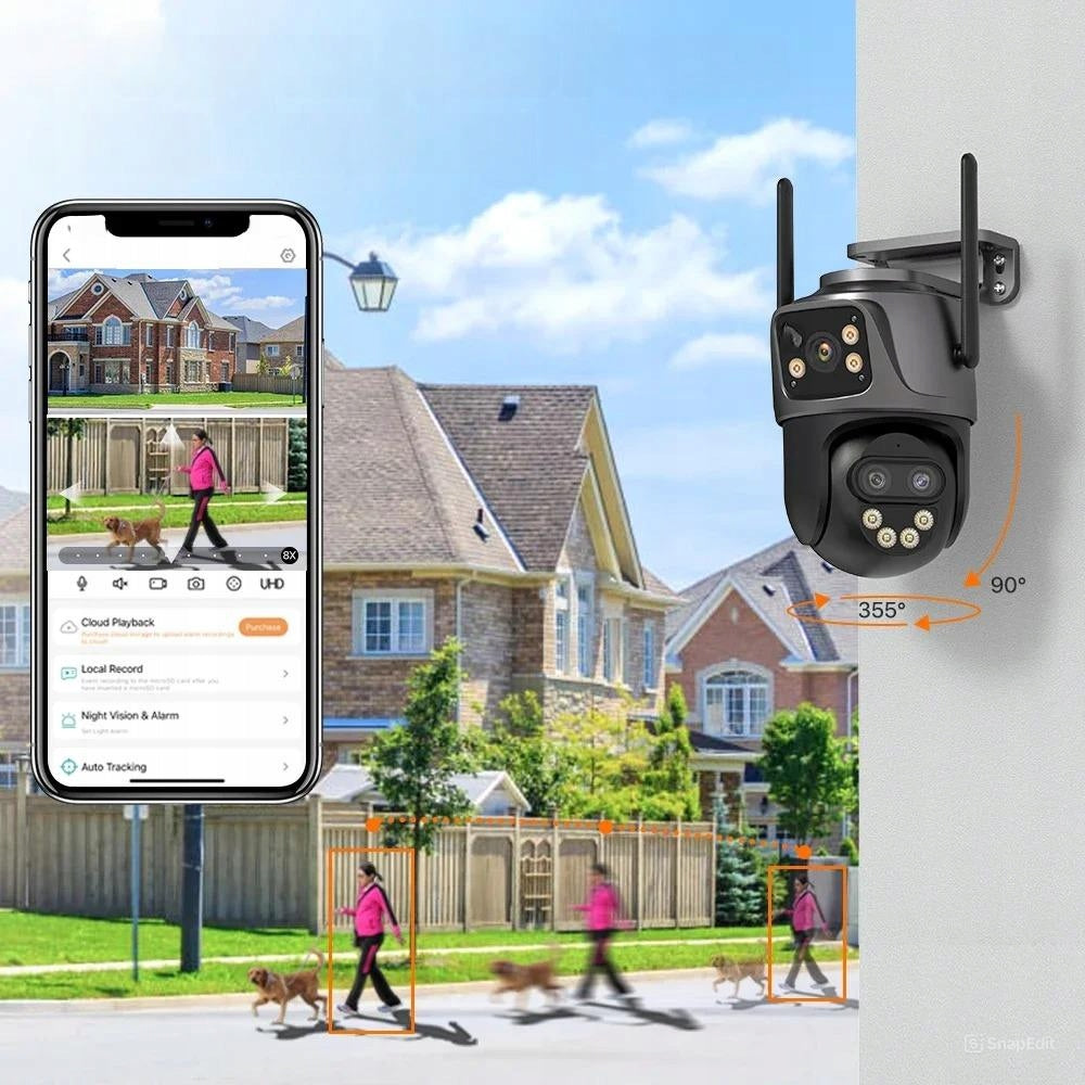 TRIPLE WIFI IP CAMERA OUTDOOR ROTATING 4K 9Mpx ZOOM x8 ALARM TRACKING Packaging status original