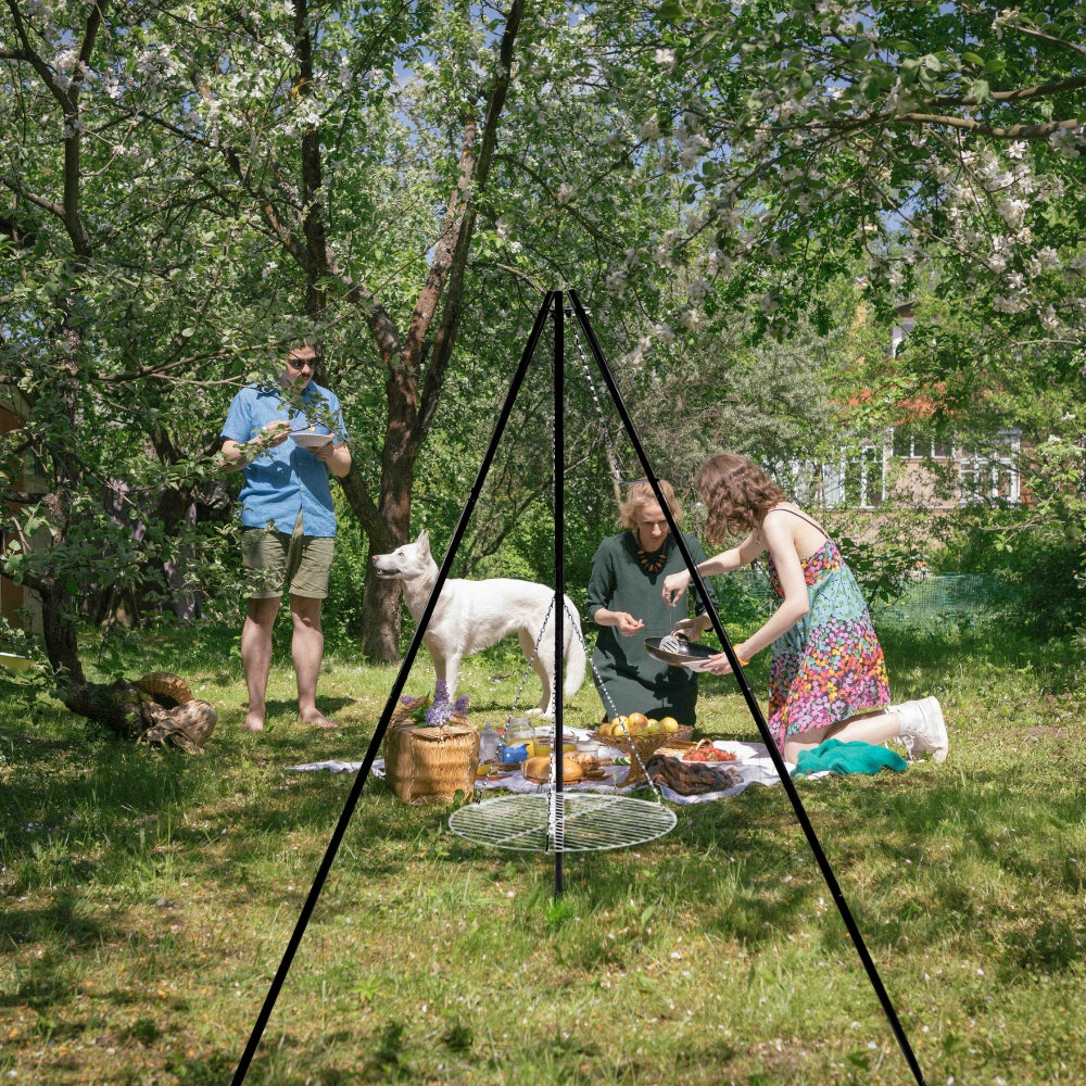 TRIPOD Fire Pit Large Garden Focal GRILL Hanging BBQ Grate 2in1 Packaging status original