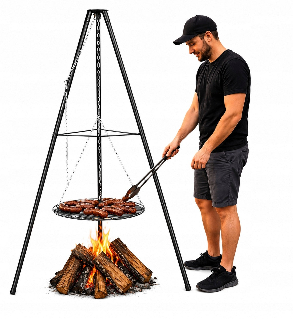 TRIPOD GRILL FOR GARDEN FIREPLACE WITH GRATE FOR HEARTHS 60 CM HEIGHT 152