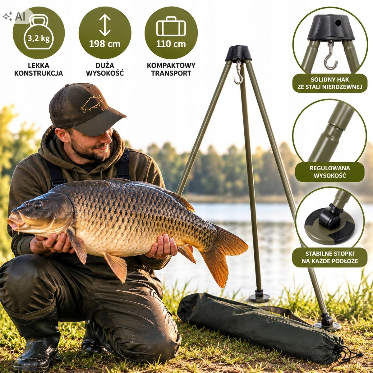 TRIPOD STAND FOR WEIGHING CARP PROLOGIC TRIPOD WEIGHT Manufacturer code Regulowane nogi, pokrowiec, blokada, wysoki