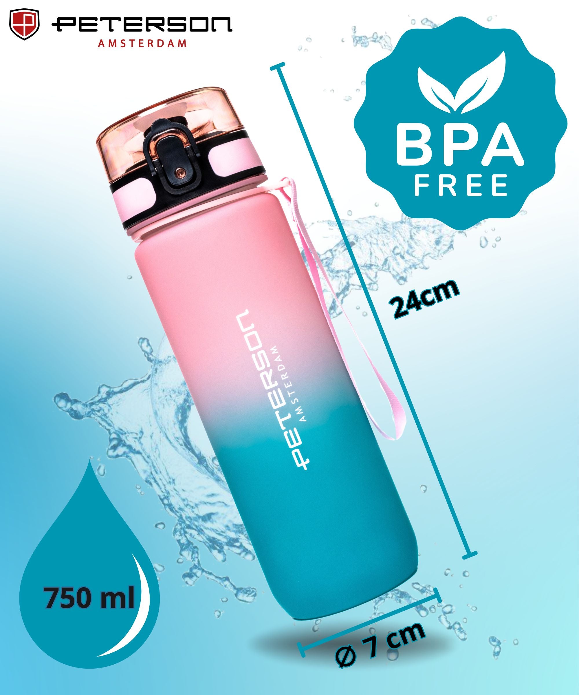 TRITAN WATER BOTTLE 750ML MOTIVATIONAL SPORTS BOTTLE SEALED PETERSON Volume 750 ml