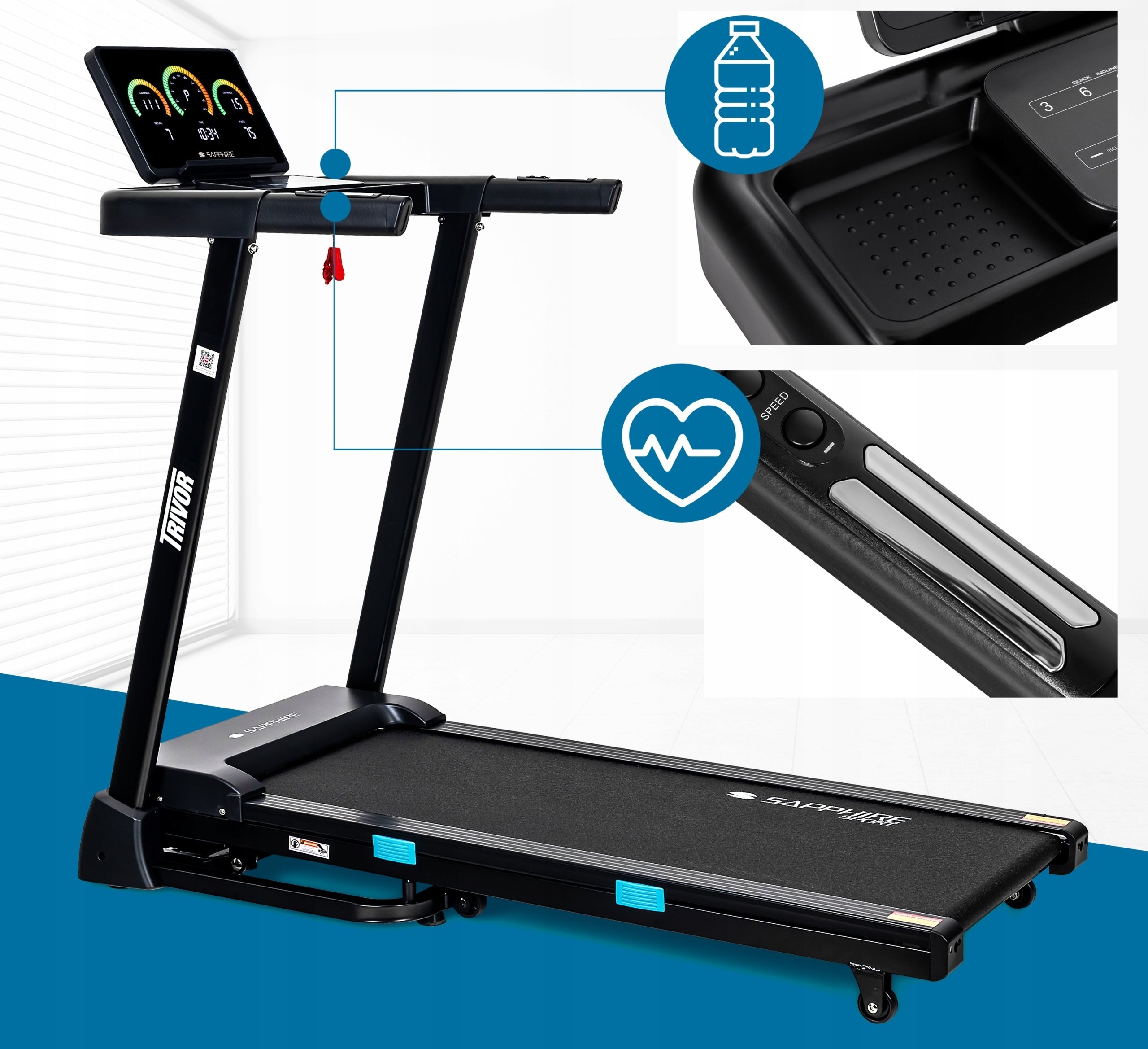 TRIVOR Home Electric TREADMILL Folding TRAINING 12KM CUSHIONING ANGLE Maximum user weight 150 kg
