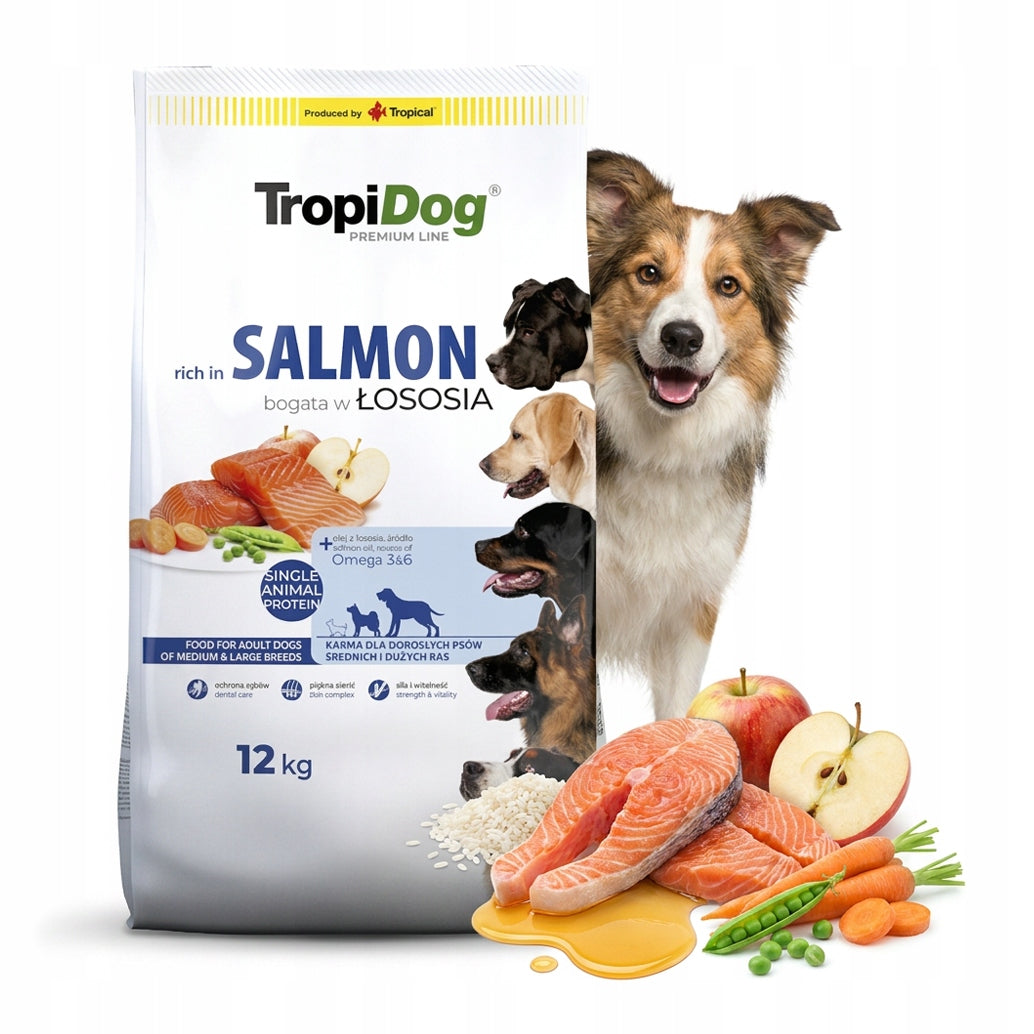 TROPIDOG Salmon Rice 12kg Medium Maxi adult with salmon