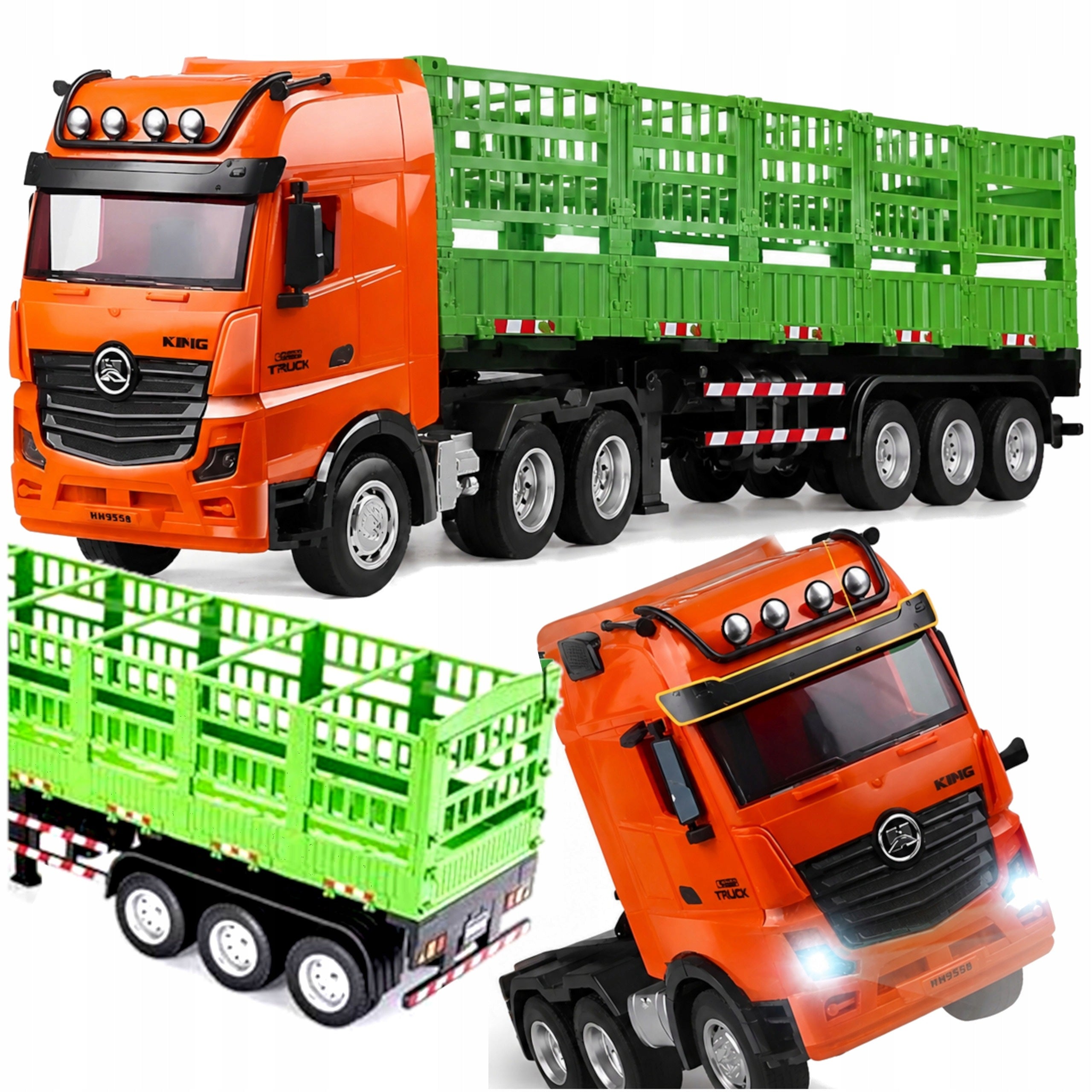TRUCK HUINA WITH TRAILER LARGE TIR AUTO CAR MACHINE R/C 1:18 LED 6+