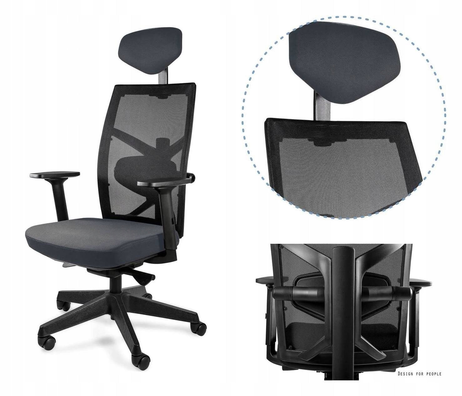 TUNE Office Chair Grey – Rotating, Ergonomic with Black Mesh, High