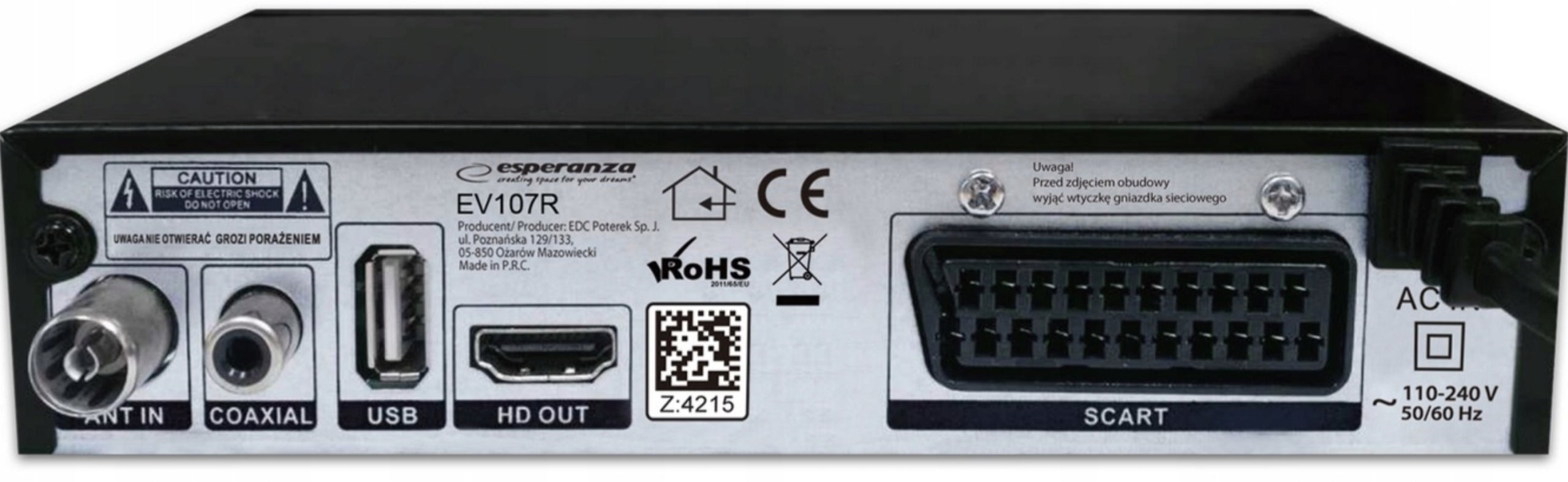 TUNER DECODER DVB-T2 TERRESTRIAL TV H.265 HEVC FULL HD USB HDMI + REMOTE CONTROL Manufacturer code EV107R