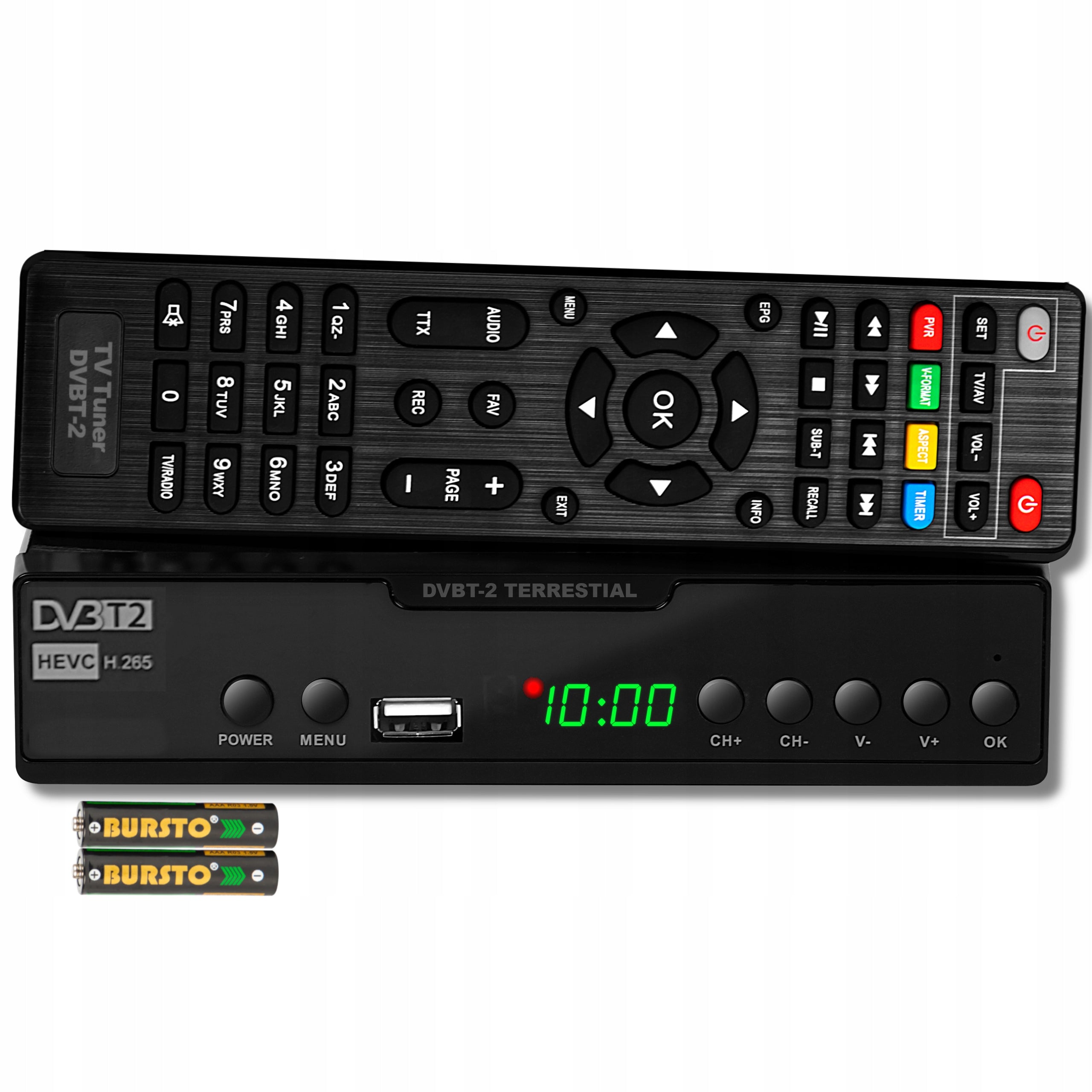 TUNER DECODER DVB-T2 TV TERRESTRIAL FULL HD HDMI USB REMOTE CONTROL BATTERIES SET