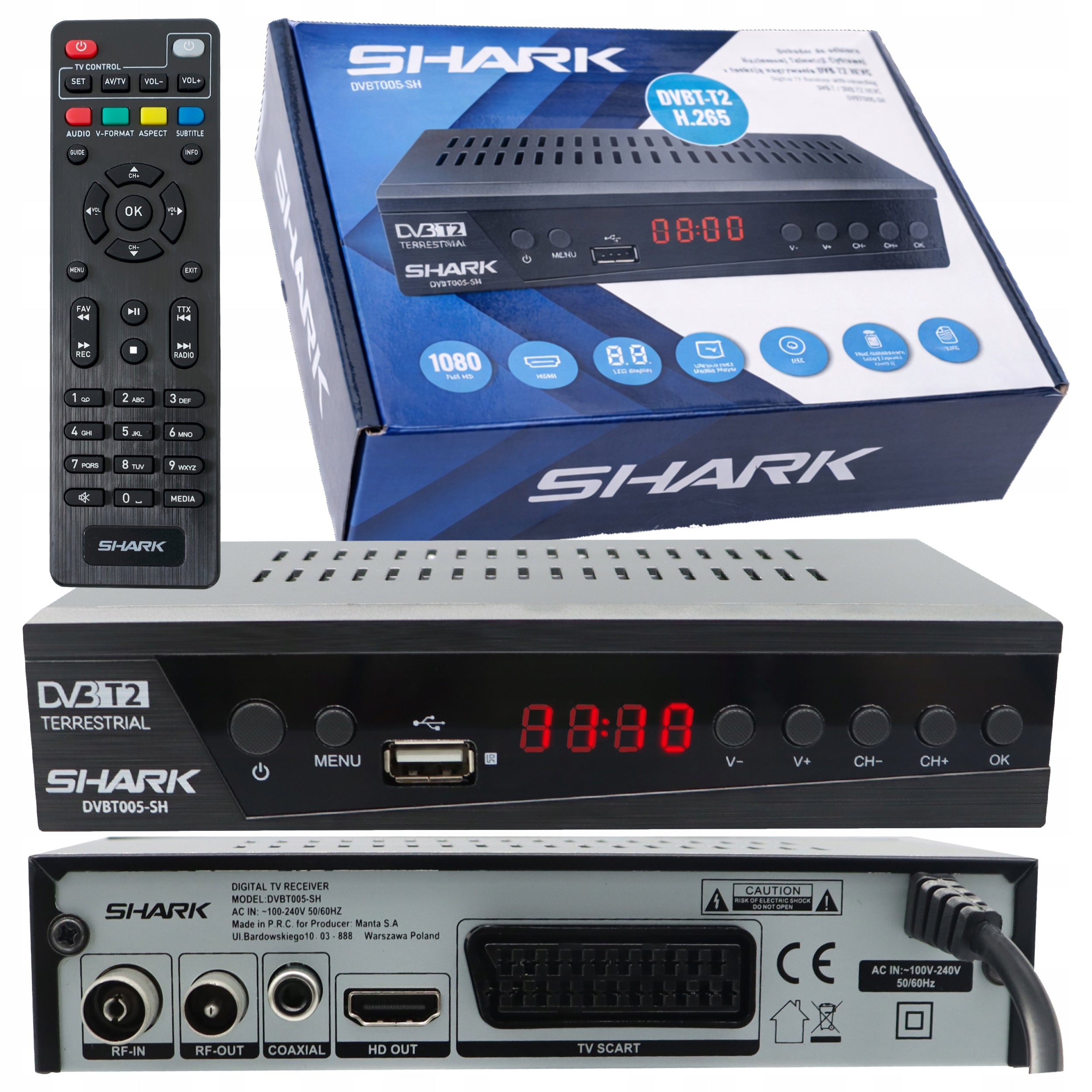 TUNER DECODER DVBT2 TV TERRESTRIAL DVB-T2/C HEVC H.265 FHD REMOTE HDMI USB PVR