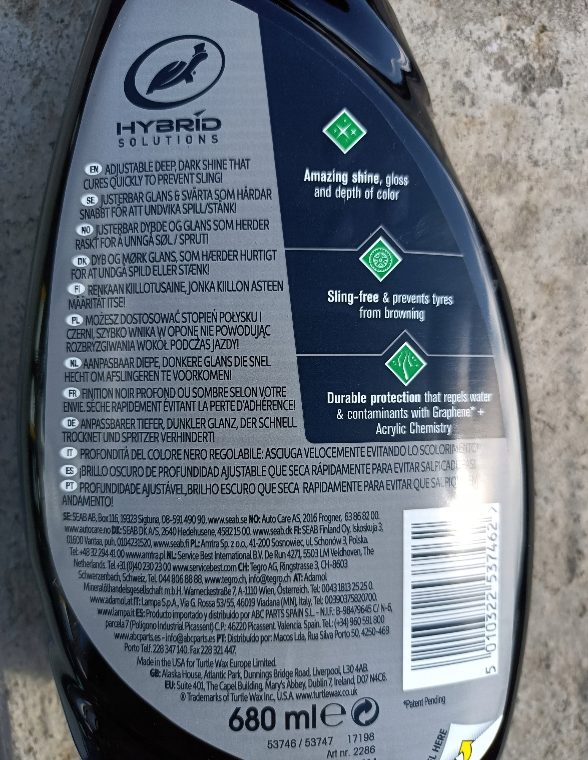 TUR.WAX-HS TYRE SHINE GRAPHENE ACRYLIC Packaging capacity 680 ml
