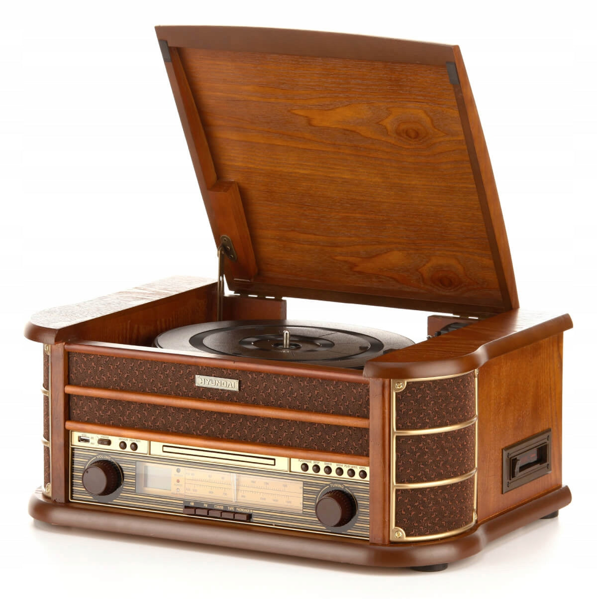 TURNTABLE VINYL RECORD ADAPTER RETRO RADIO FM CASSETTE MP3 CD USB AUX REMOTE CONTROL Color brown