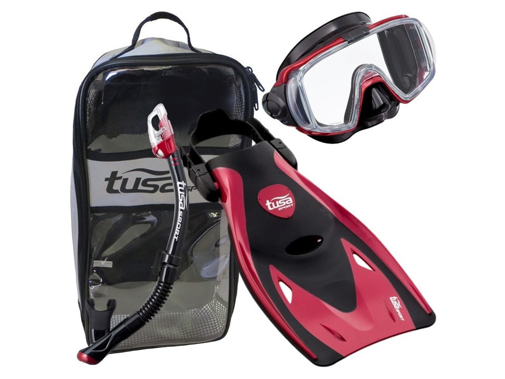 TUSA Snorkeling set VISIO TRI-EX Mask Pipe Fins M 36-42 RED Brand Tusa