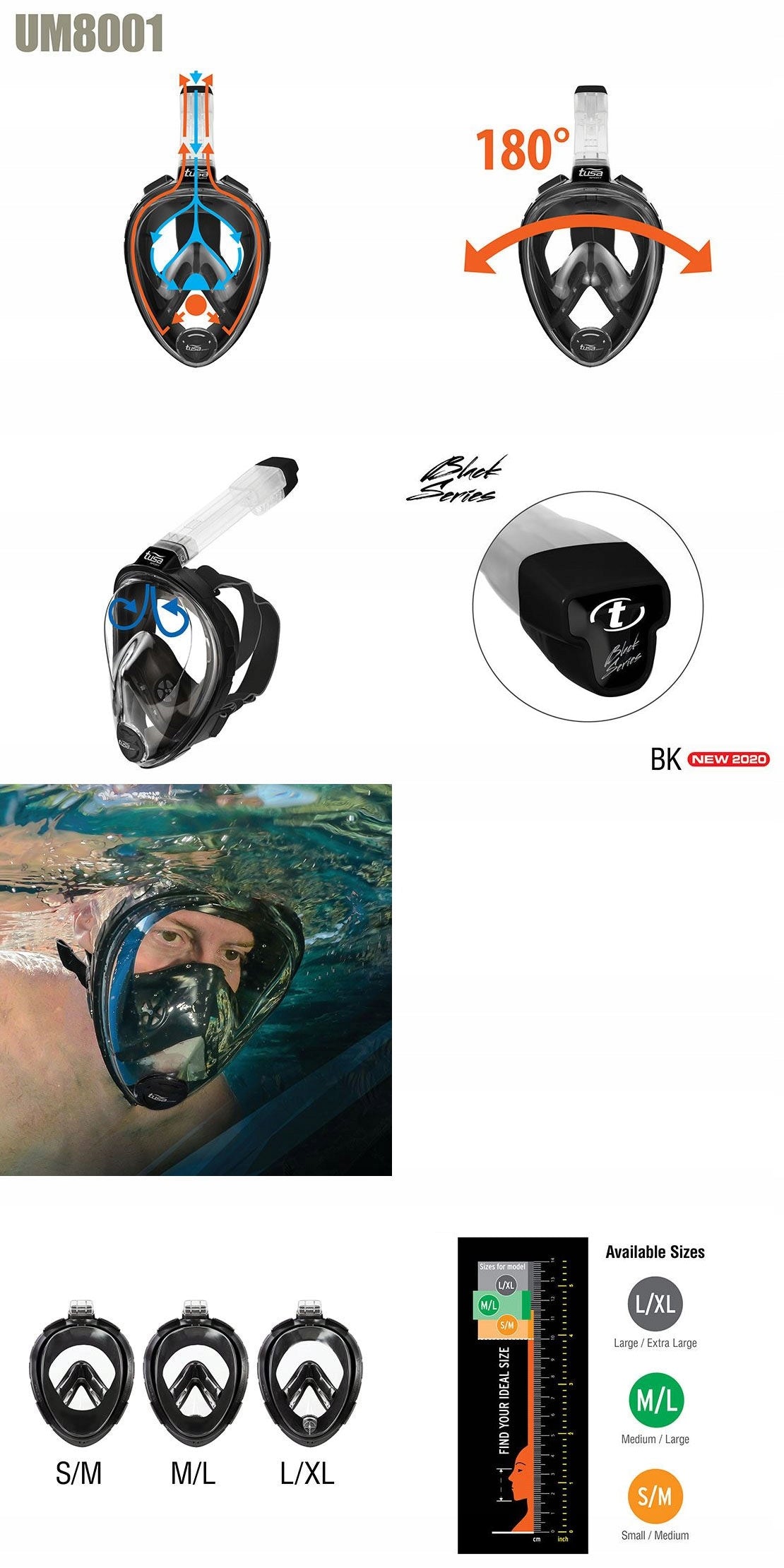 TUSA UM8001 FULL FACE DIVING MASK XL Model MASKA PEŁNOTWARZOWA