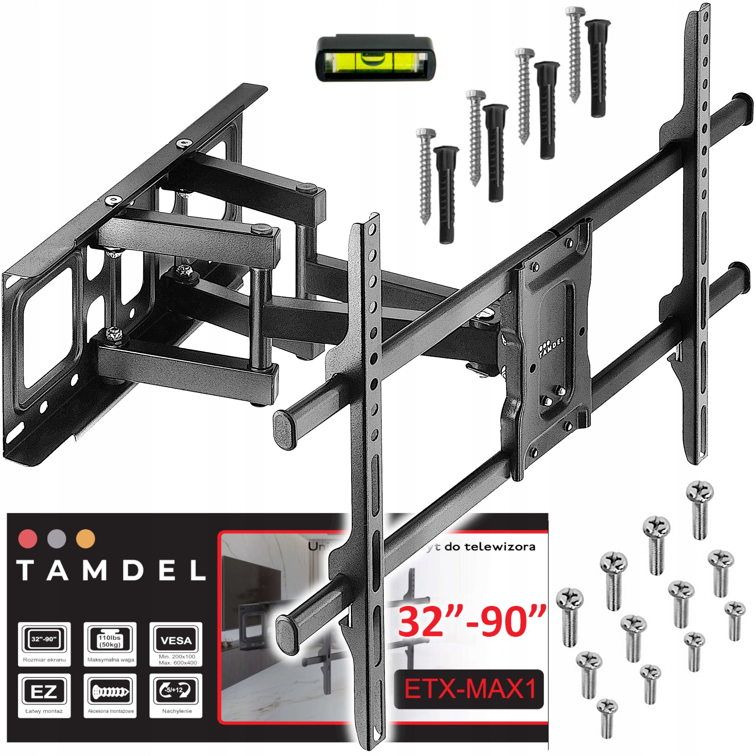 TV mount TAMDEL ETX-MAX1 32-90 inches up to 50 kg swivel tilt