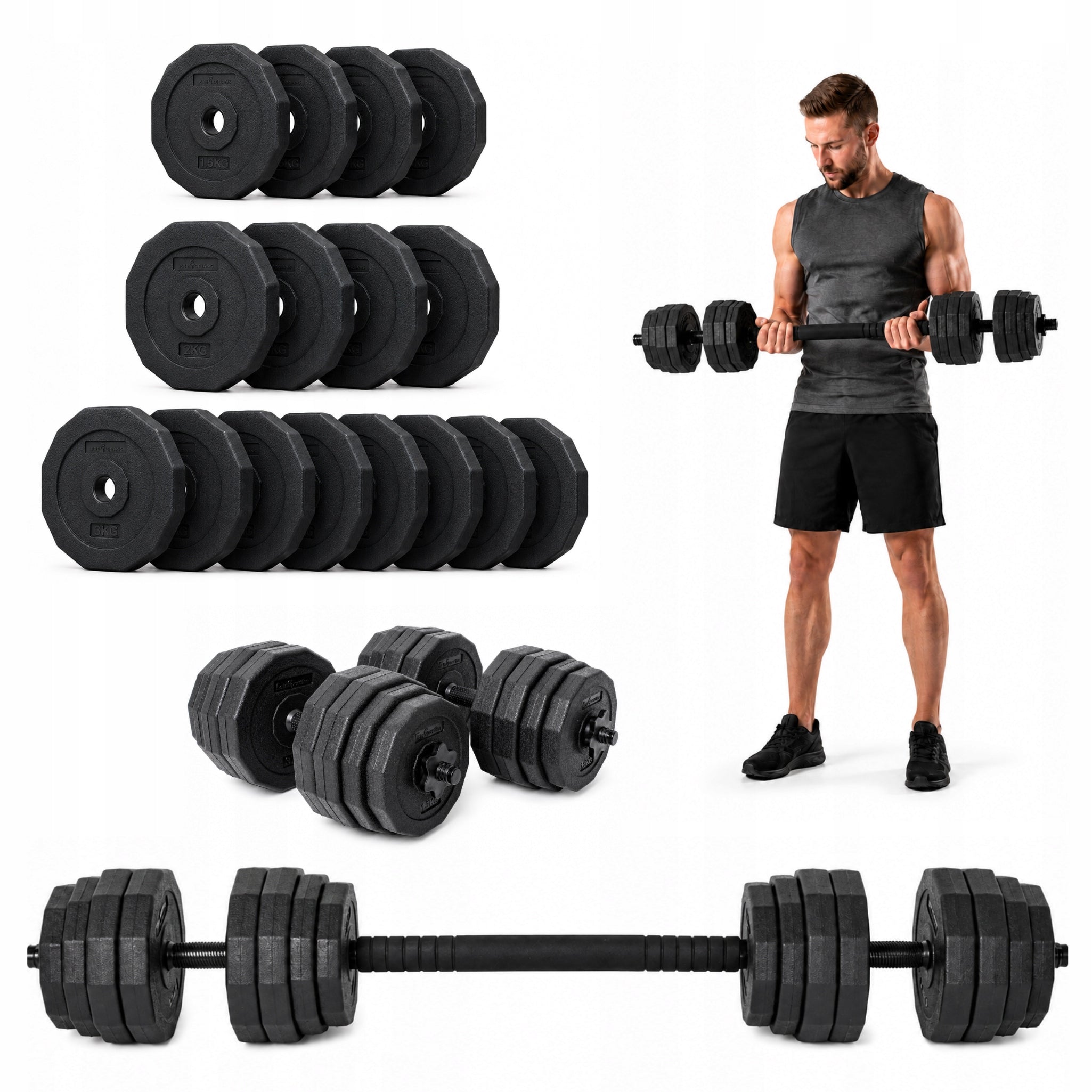 TWISTED BARBELL 2IN1 FOR DUMBBELL TRAINING 2X20 KG LOAD SET 40KG