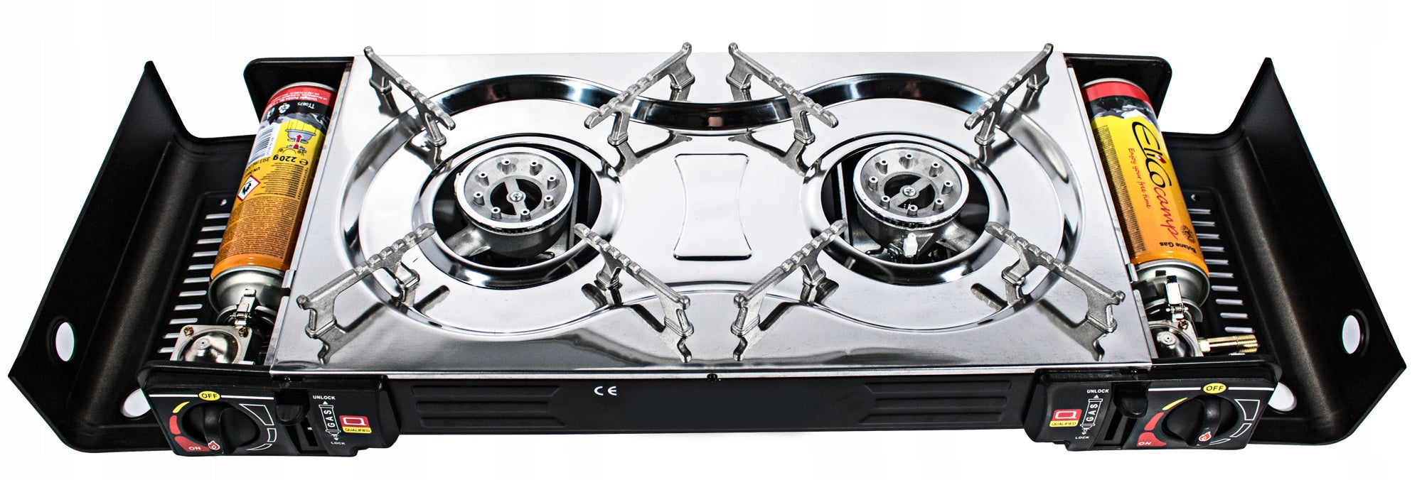 TWO-BURNER GAS TOURIST COOKER for CARTOUCHE and CYLINDERS stainless steel Manufacturer code 0708016N
