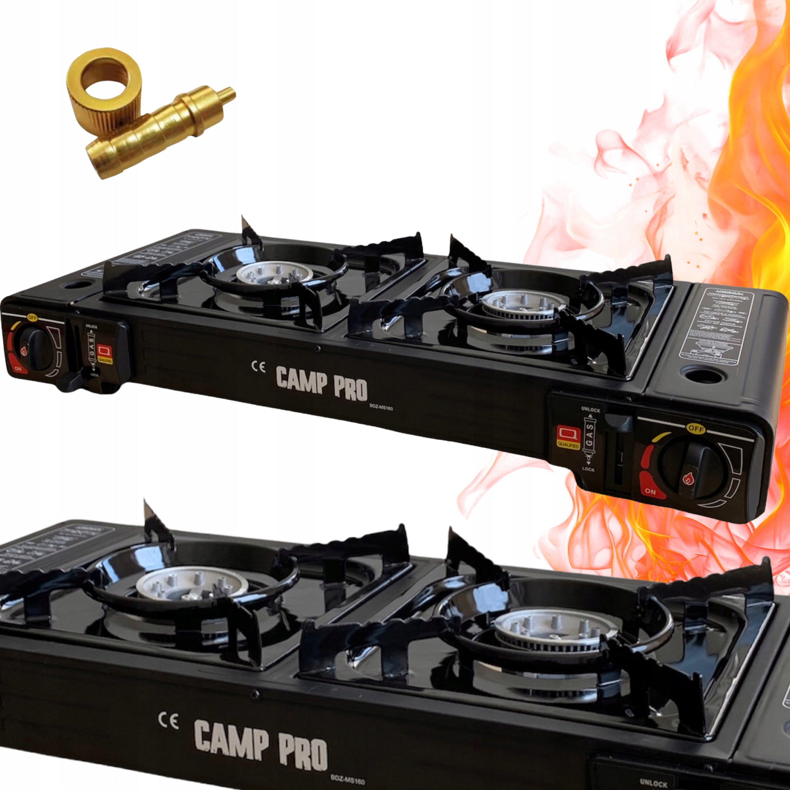 TWO-BURNER TOURIST GAS DOUBLE FOR GAS CARTRIDGES + ADAPTER Packaging status original