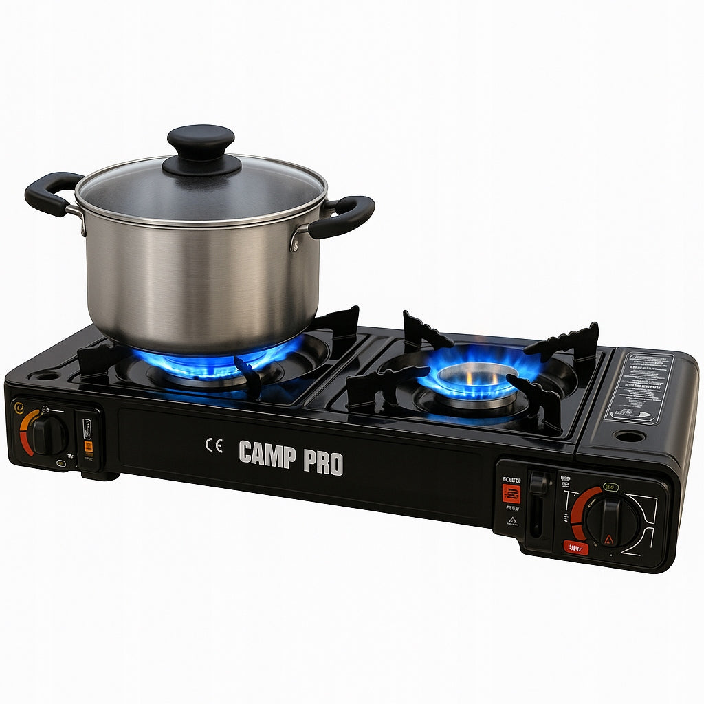 TWO-BURNER TOURIST GAS DOUBLE FOR GAS CARTRIDGES + ADAPTER
