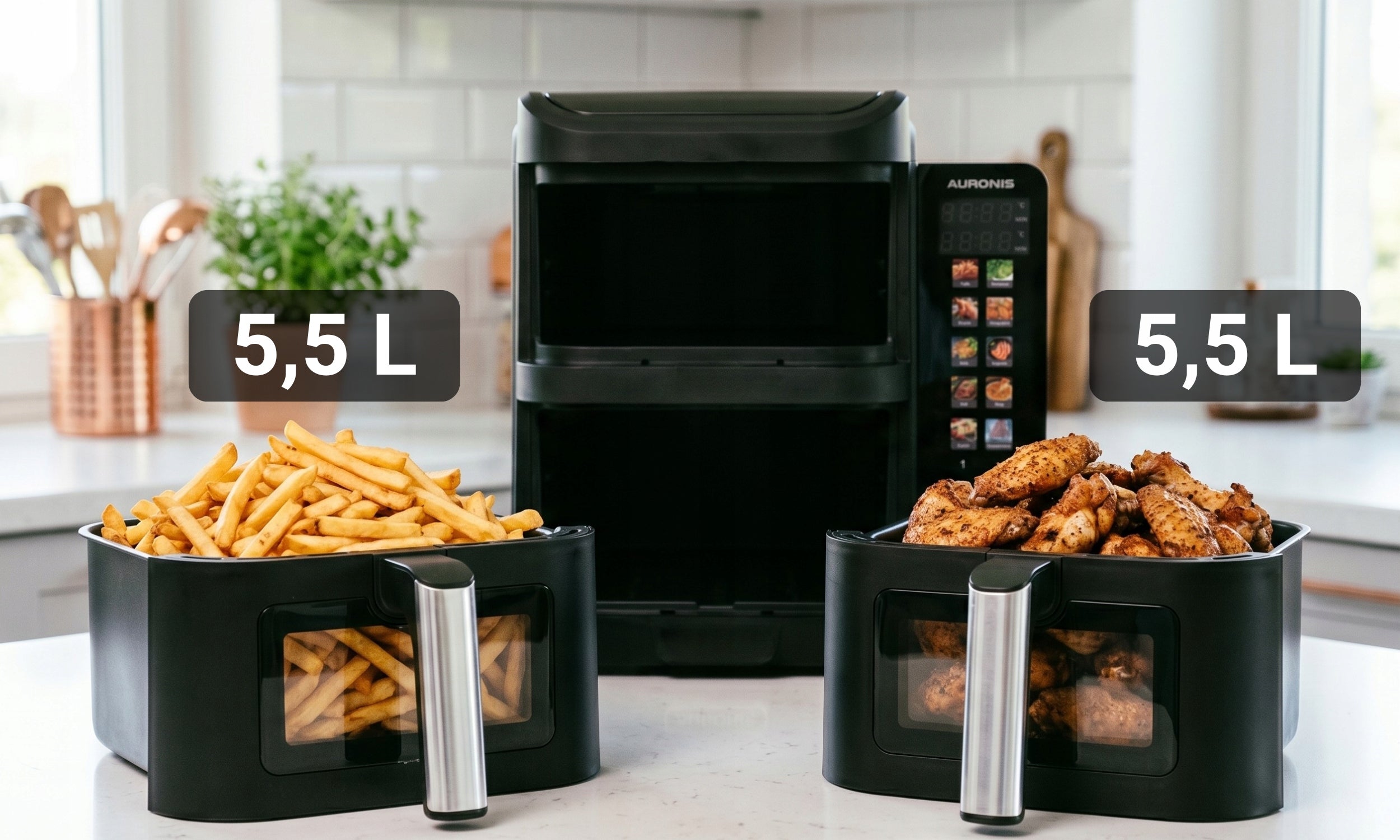 TWO-CHAMBER VERTICAL NON-FAT FRYER 11L AIR FRYER in Polish 2800W Dominant color black