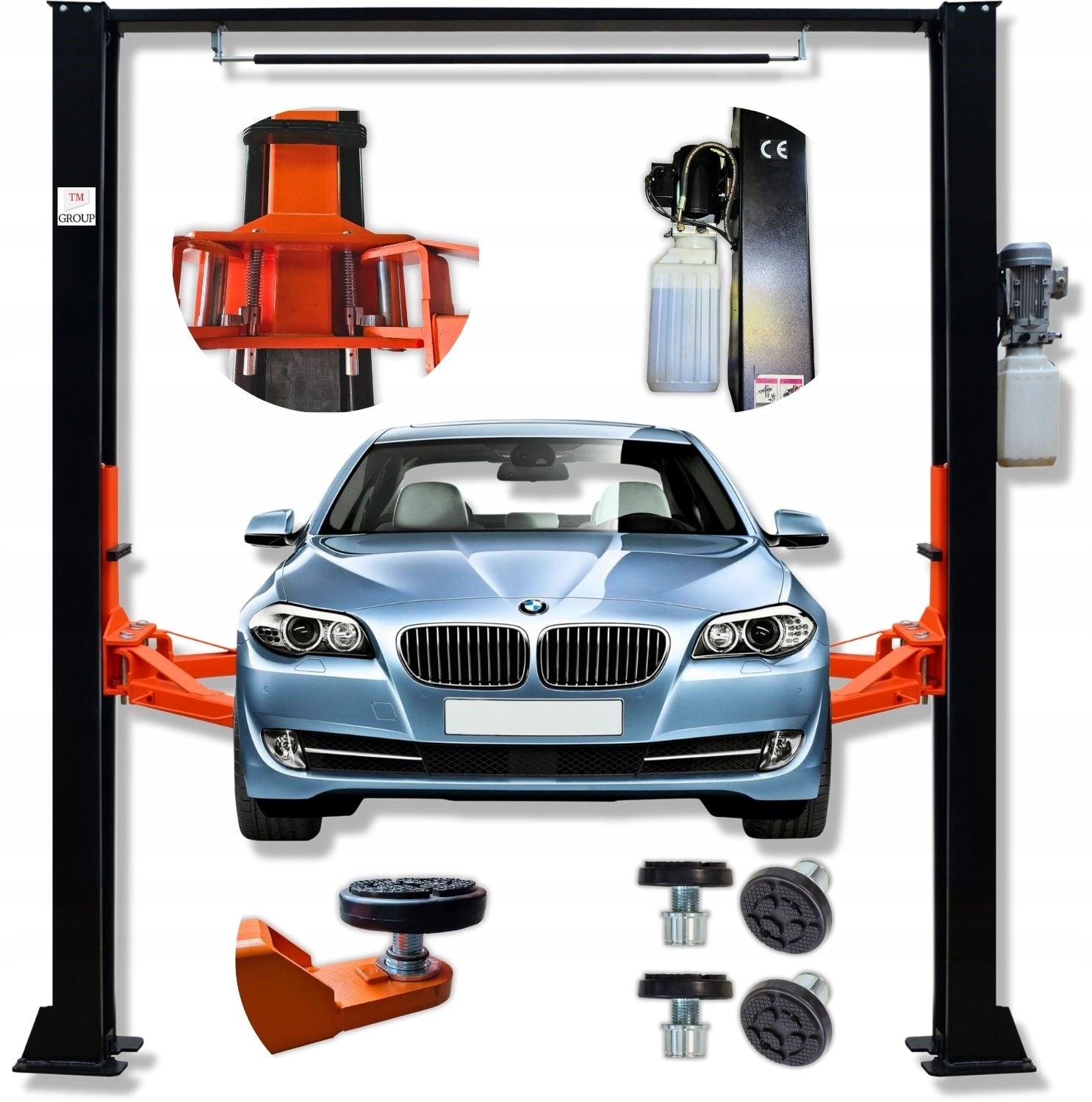TWO-COLUMN CAR WORKSHOP LIFT COMBINED WITH TOP 4T SEMI-AUTOMATIC