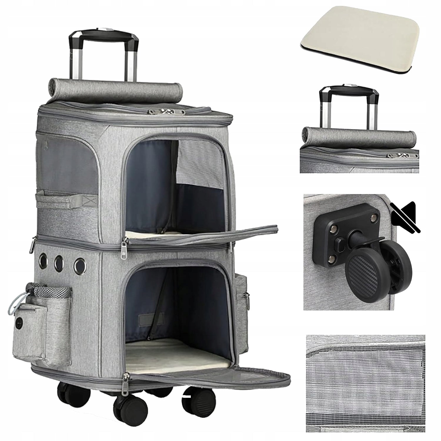TWO-TIER suitcase transporter on wheels for cat dog 2in1 | I216