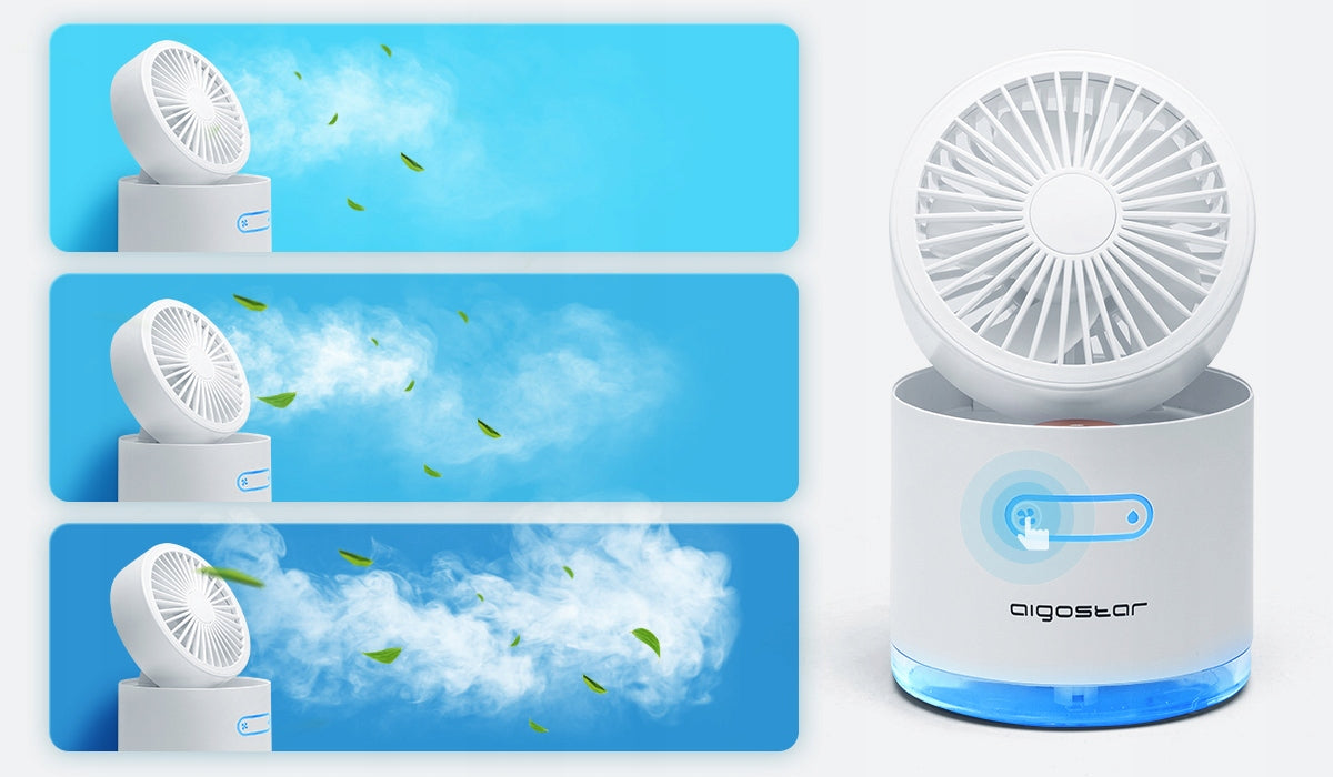 Table Fan with Mist, 4 Inch, 5 Blades, 3 Speeds, 2000 mAh