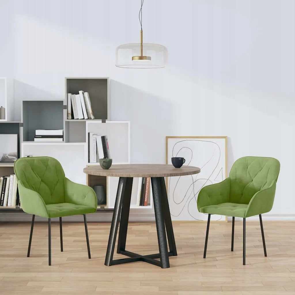 Table chairs, 2 pcs, light green, velvet