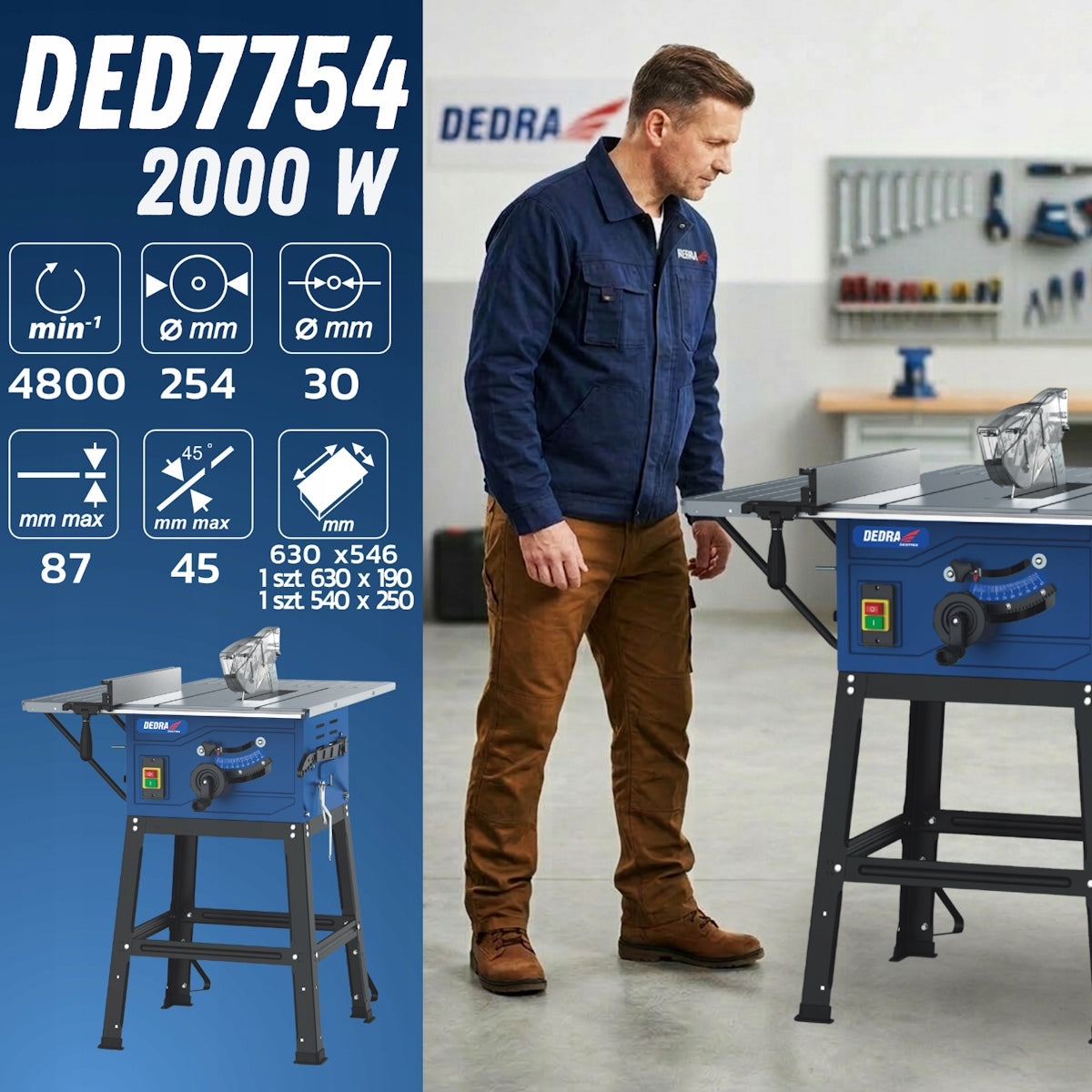 Table saw Krajzega Circular saw DEDRA 2000W + disc 254mm for cutting Packaging status original