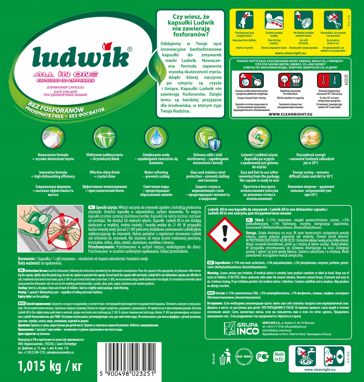 Tablets Cubes Dishwasher Capsules Ludwik 50 pcs Lemon Effective Glow Packaging status original