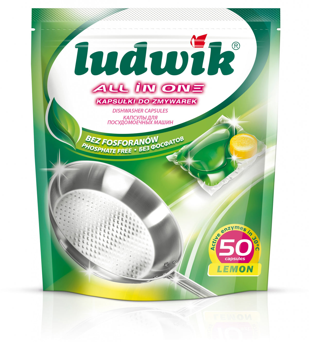 Tablets Cubes Dishwasher Capsules Ludwik 50 pcs Lemon Effective Glow