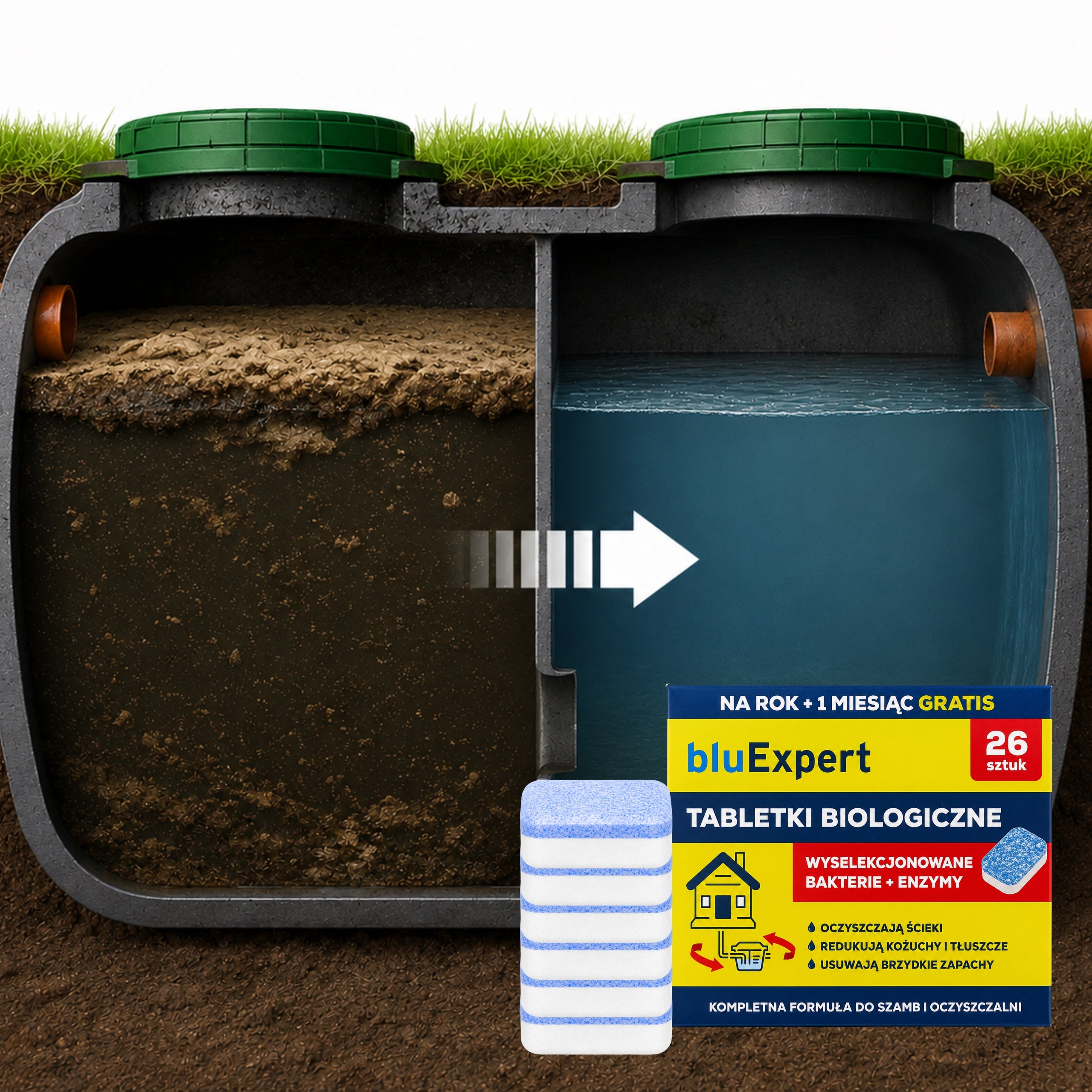 Tablets for septic tank strong, stock for Year + 1 MONTH FREEBIE 26pcs bluExpert Properties bacterial activator eliminating odors breaking down fats unblocking drainage