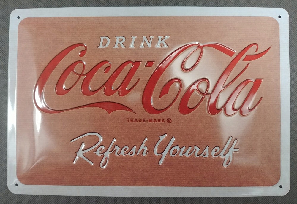Metallplatte 20 x 30 cm, Coca Cola – Logo aus Pappe 