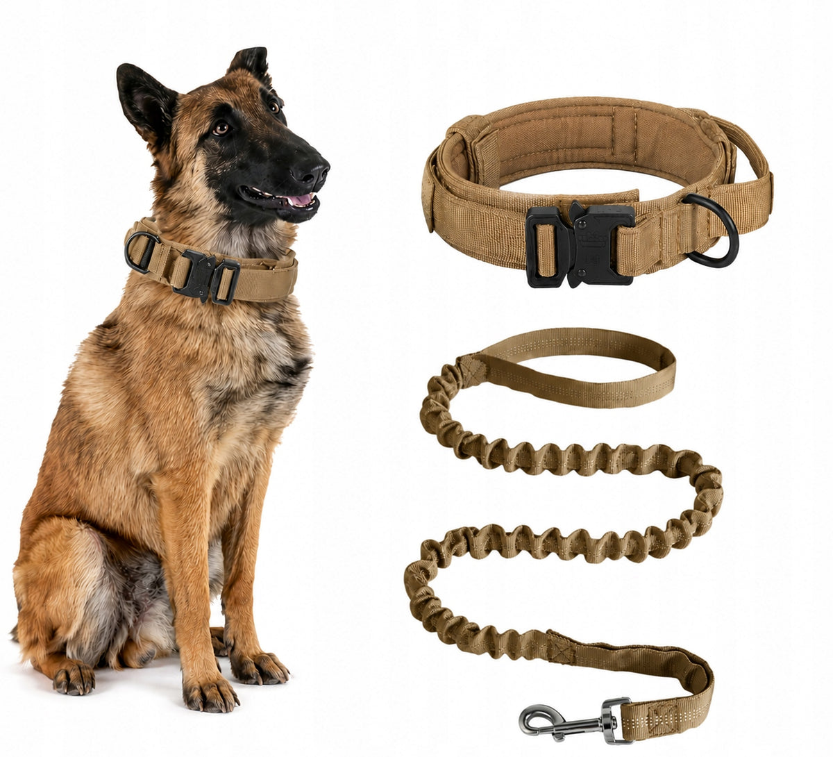 Tactical Collar + Leash Set for Dog Khaki L MD