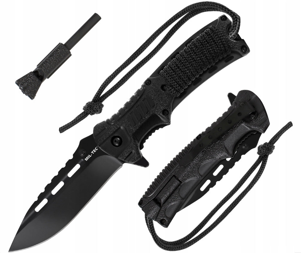 Tactical Hunting Folding Knife Mil-Tec Paracord Black with Chair