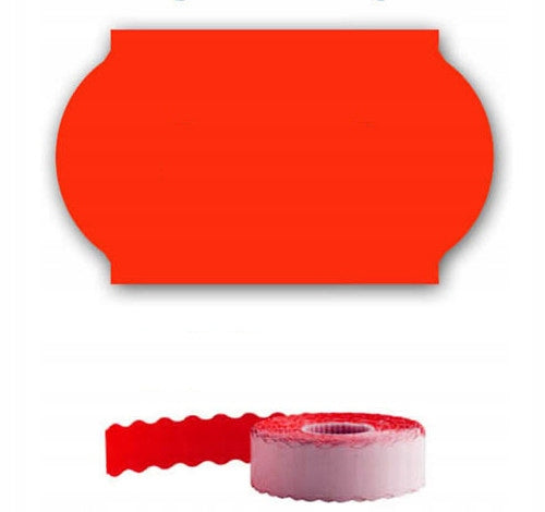 Tags, double row labels 26x16mm wavelet edge, red Packaging status original