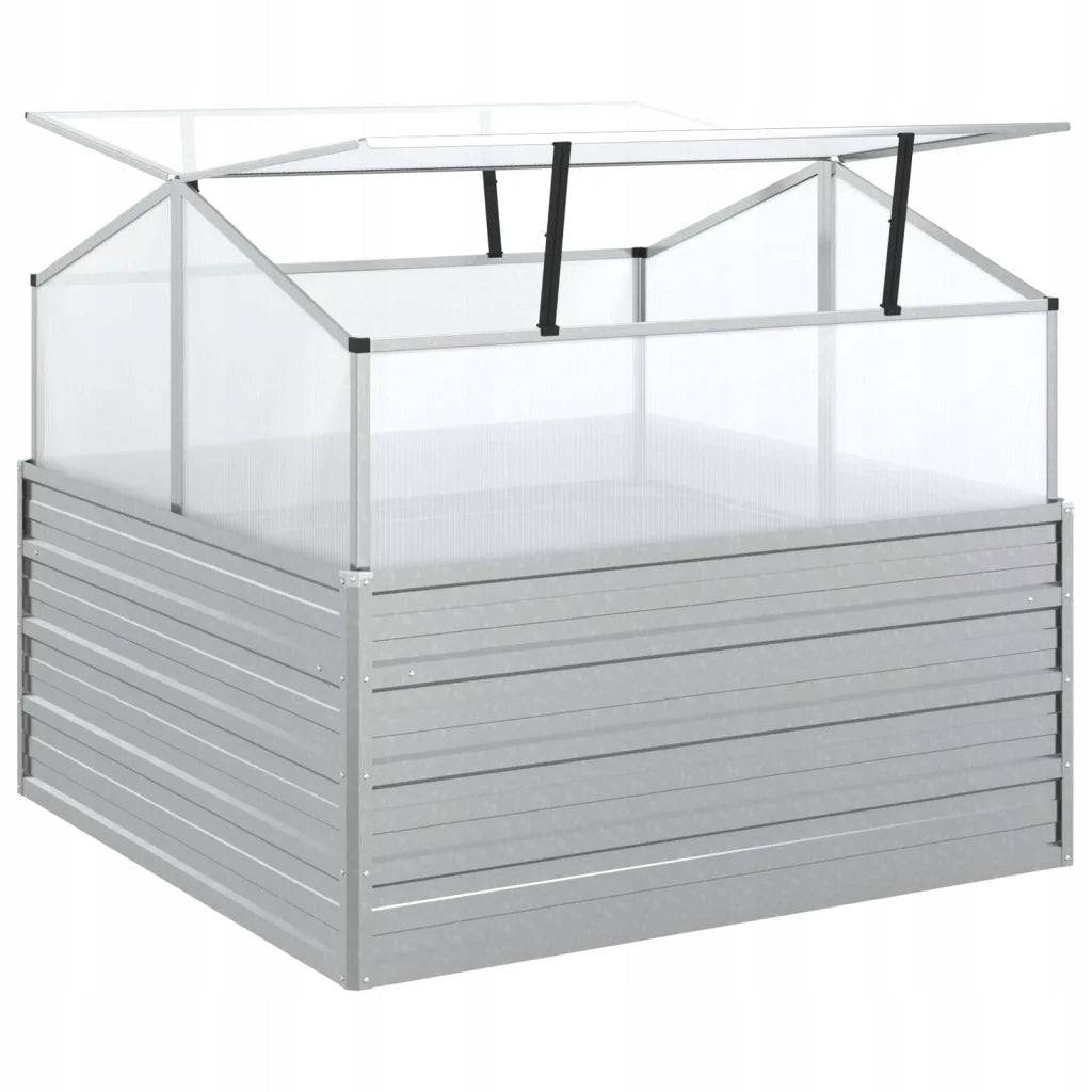 Tall garden planter with greenhouse, 100x100x85 cm, silver Product height 85 cm