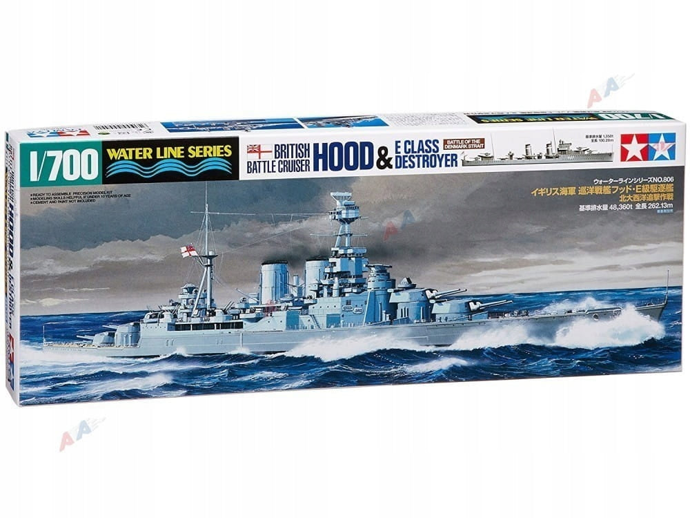 Konstruktorius Tamiya - Waterline Series British Battle Cruiser Hood & E Class Destroyer, 1/700, 31806