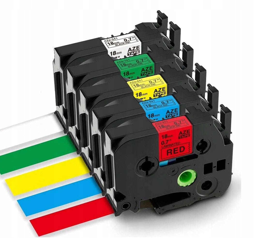 Tape for Brother PTD600 PTE550 PTP750W 18mm Assorted Colors SET OF 5