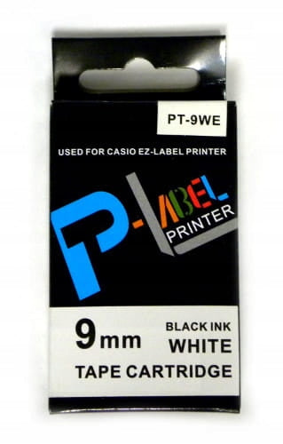 Tape for Casio PT-9WE XR-9WE 9mm white black print