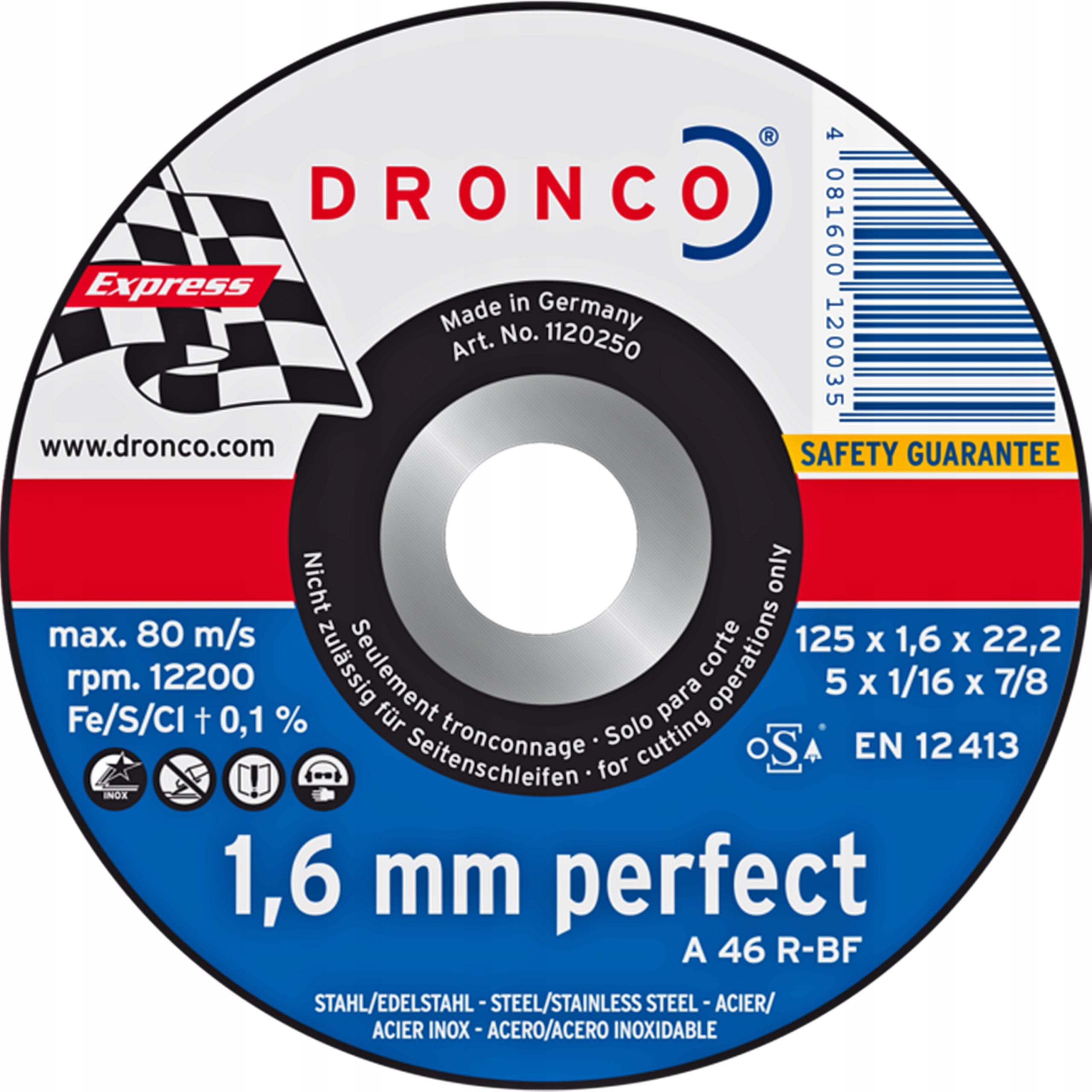 Trennscheibe Dronco A46R T41 (125 x 1,6 x 22,2) 