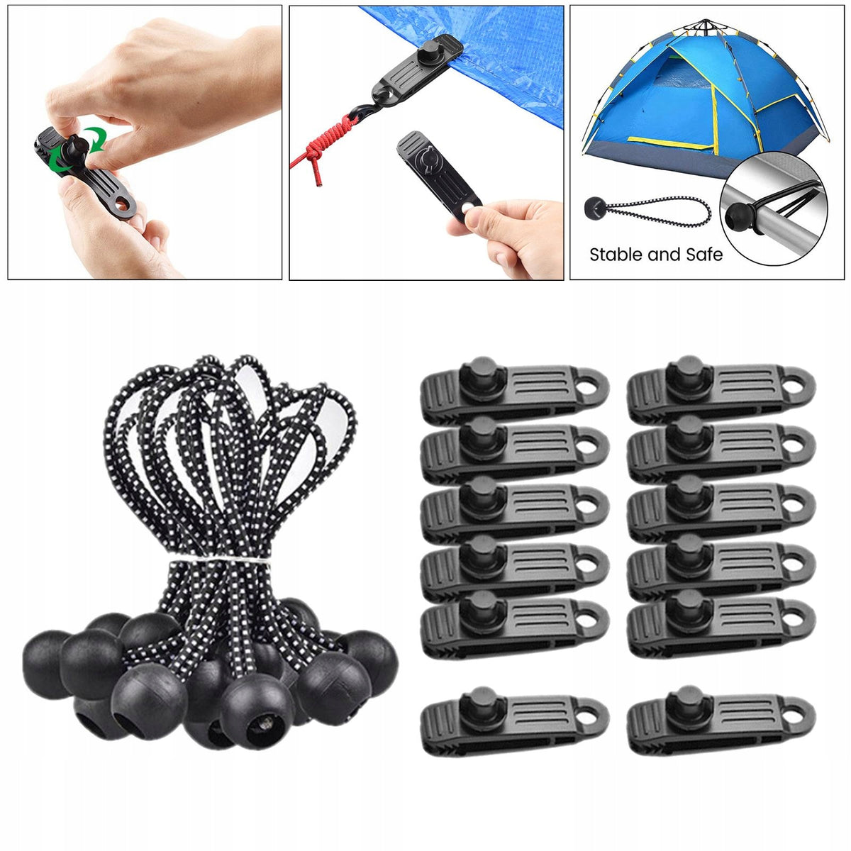Tarp Clips Tarpaulin Clips and Cords Balls Set Tarp Clips 12pcs Tent Clip Packaging status no packaging