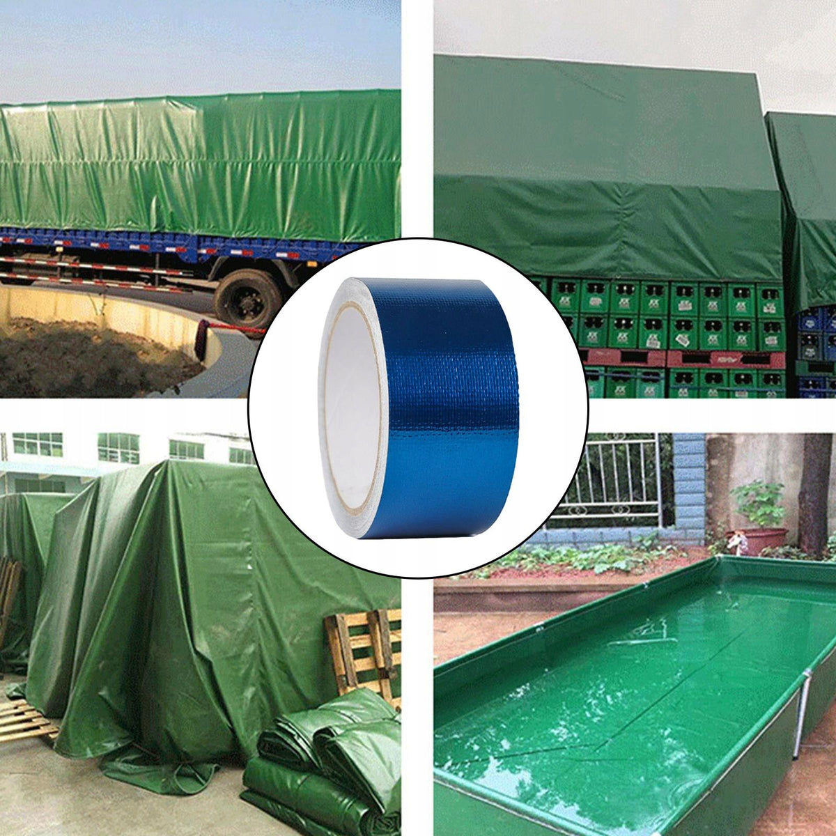Tarpaulin Repair Tape Waterproof Patch PVC Adhesive Strip Canvas Blue
