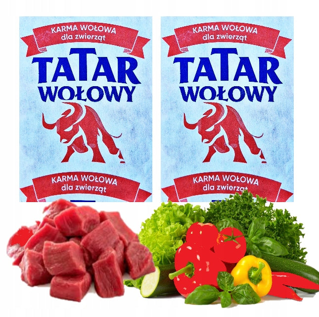 Tatar Beef Meat Frozen Boneless Dog Food Cubes 10 kg BARF Manufacturer code Tatar Wołowy Mięso Mrożone bez Kości Karma