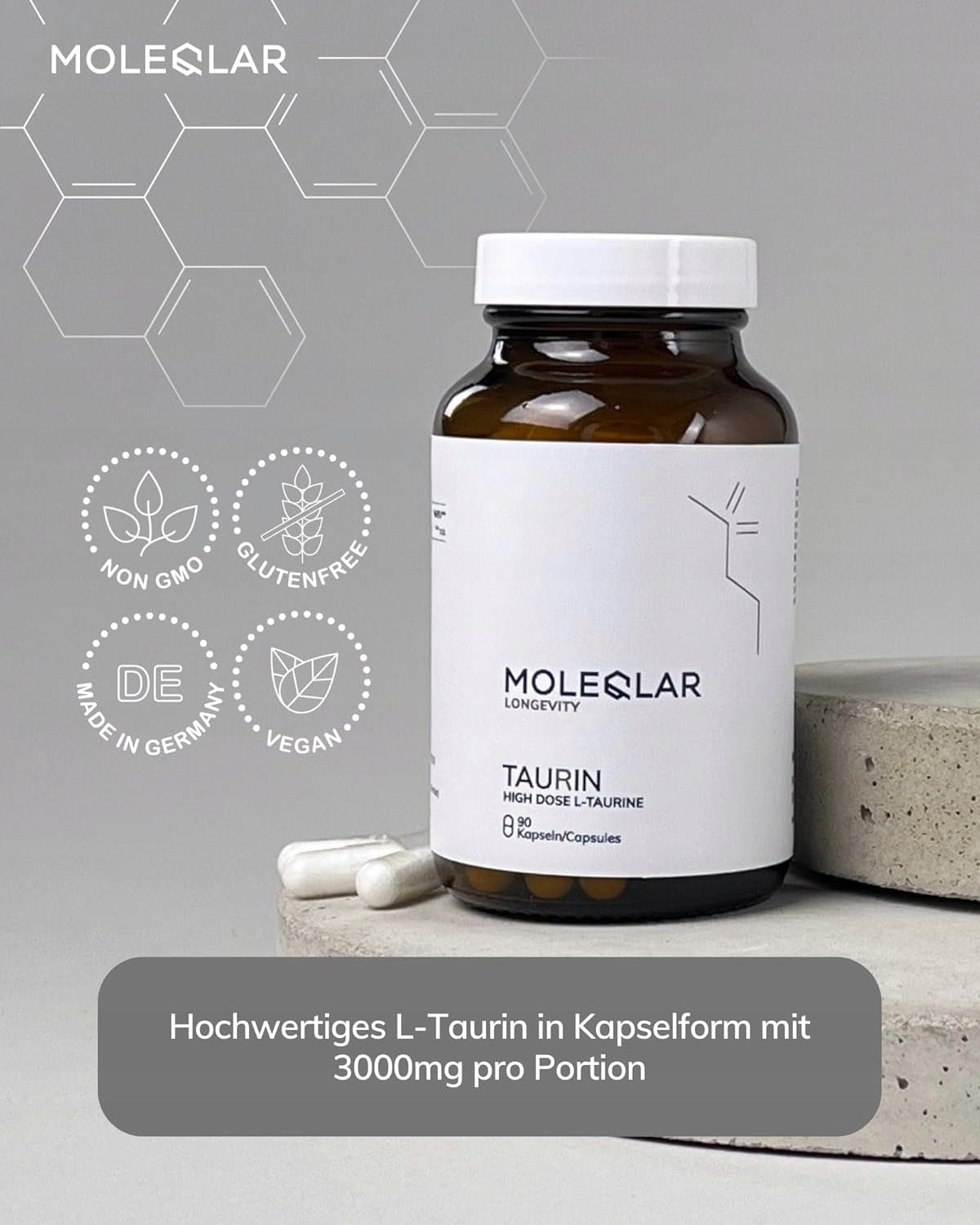 Taurine capsules 90 pieces - 2550 mg high purity L-taurine per serving Expiration date at least six months from the date of purchase