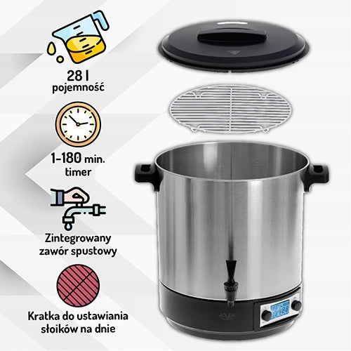 Tea Coffee Heater 28L Pasteurization Pot Thermostat Timer Model AD 4496