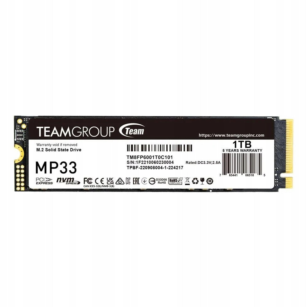 Team Group MP33 1TB M.2 2280 PCIe NVMe SSD (1800/1500 MB/s)