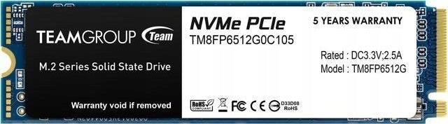 Team Group MP33 512GB M.2 PCIe NVMe 2280 Fast SSD for PC Laptop Manufacturer code TM8FP6512G0C101
