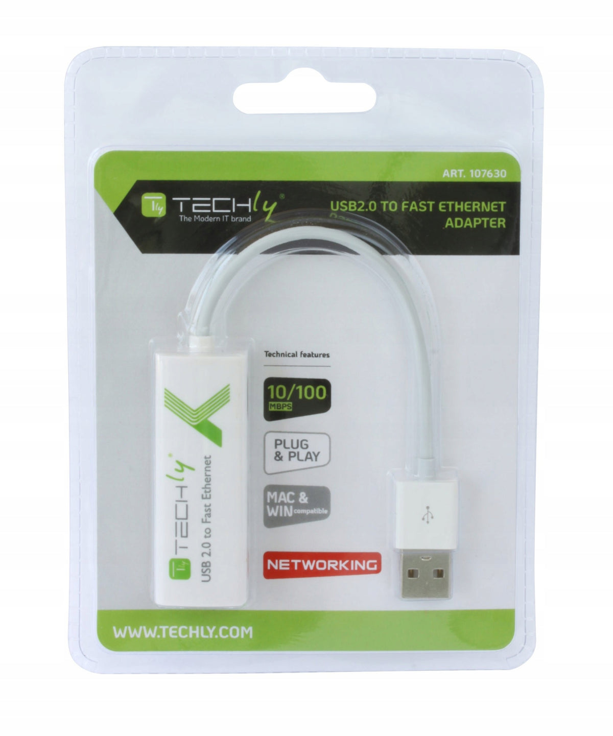 Techly Network Adapter USB-A 2.0 to RJ45 10/100Mbps Manufacturer code IDATA ADAP-USB2TY2