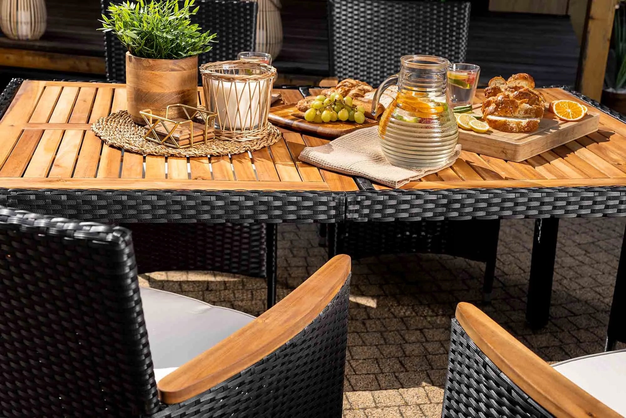 Technorattan Garden Furniture Set Table and 6 Comfortable Armchairs with Cushions Main material synthetic rattan