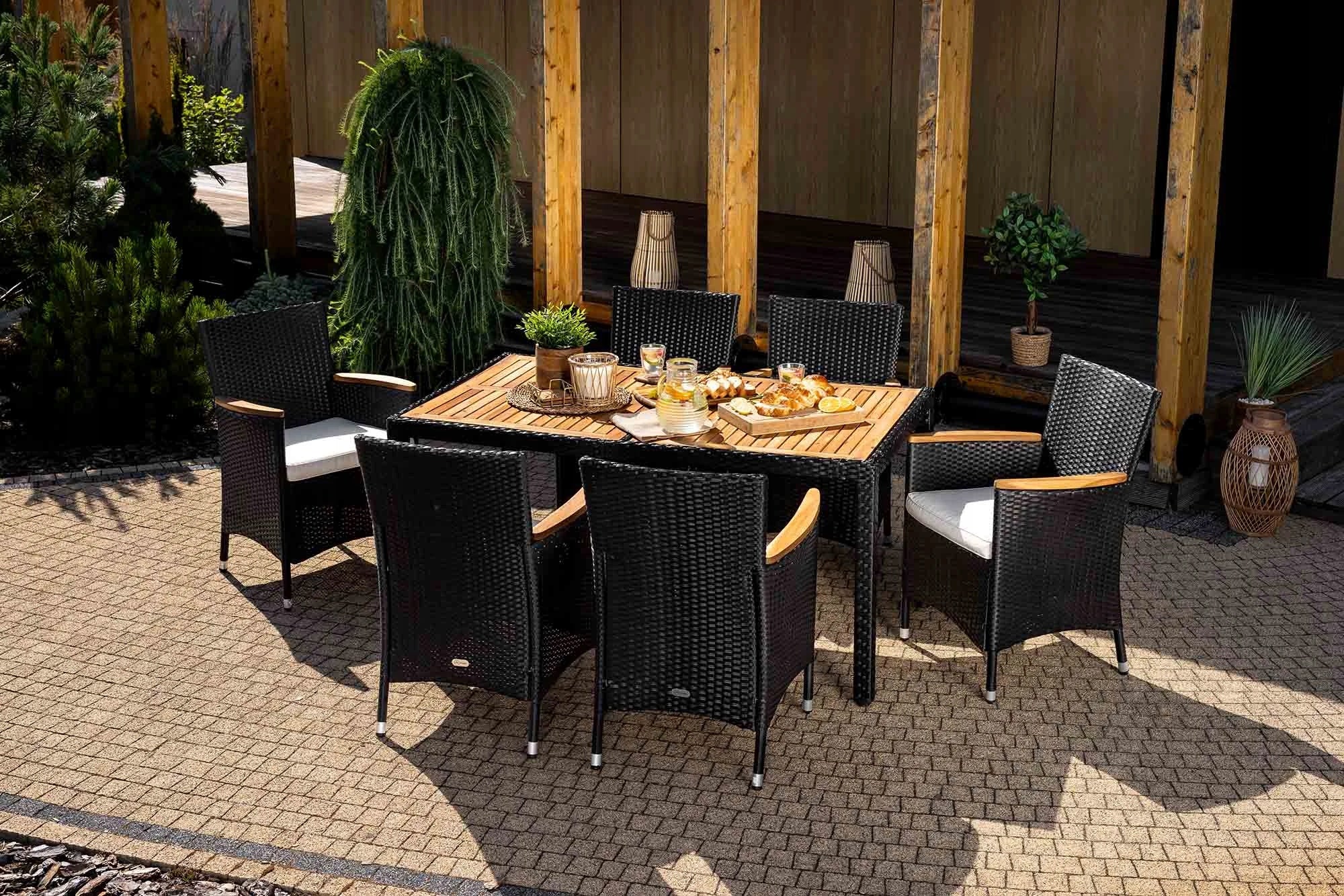 Technorattan Garden Furniture Set Table and 6 Comfortable Armchairs with Cushions Manufacturer di volio