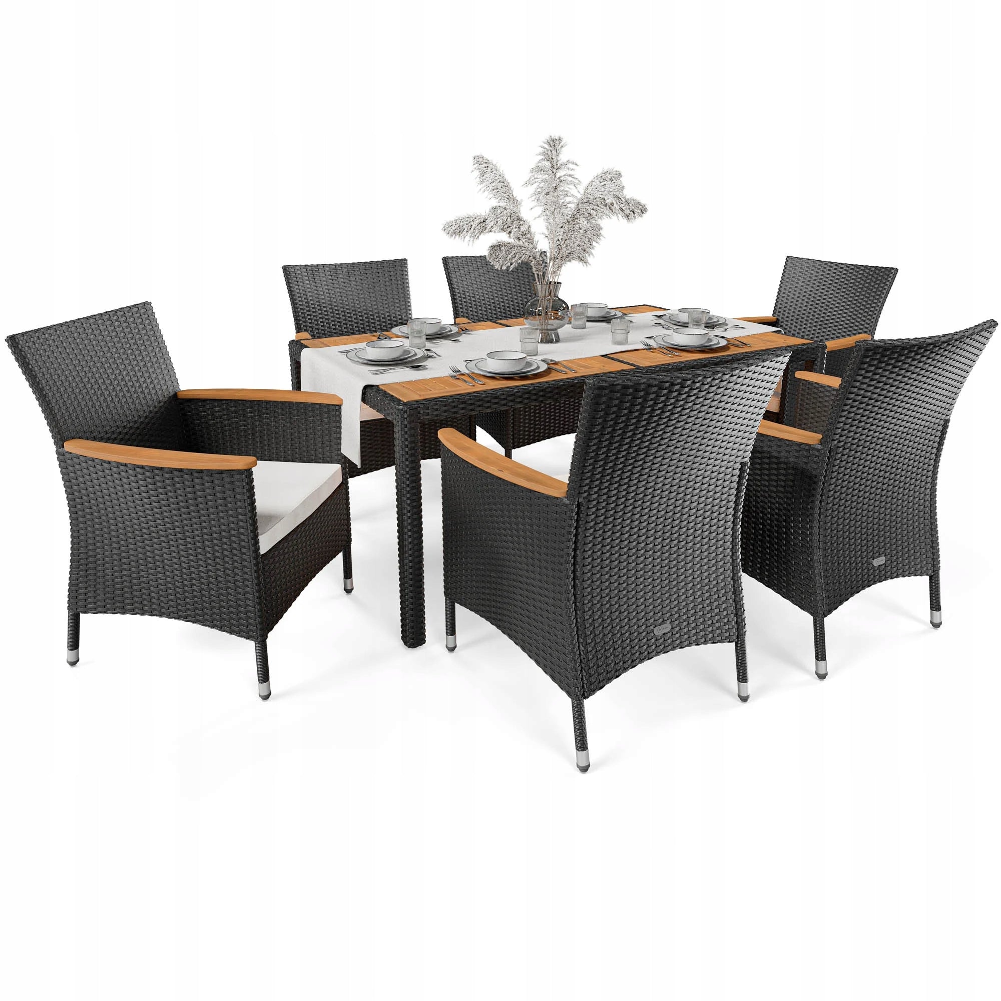 Technorattan Garden Furniture Set Table and 6 Comfortable Armchairs with Cushions